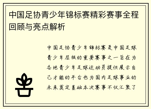 中国足协青少年锦标赛精彩赛事全程回顾与亮点解析